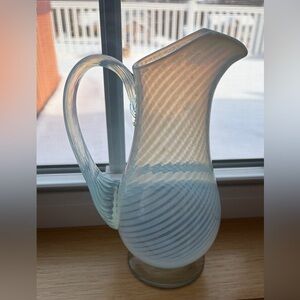 Vintage L.G. Wright Swirl Opalescent Glass Water Pitcher with Swirl Design